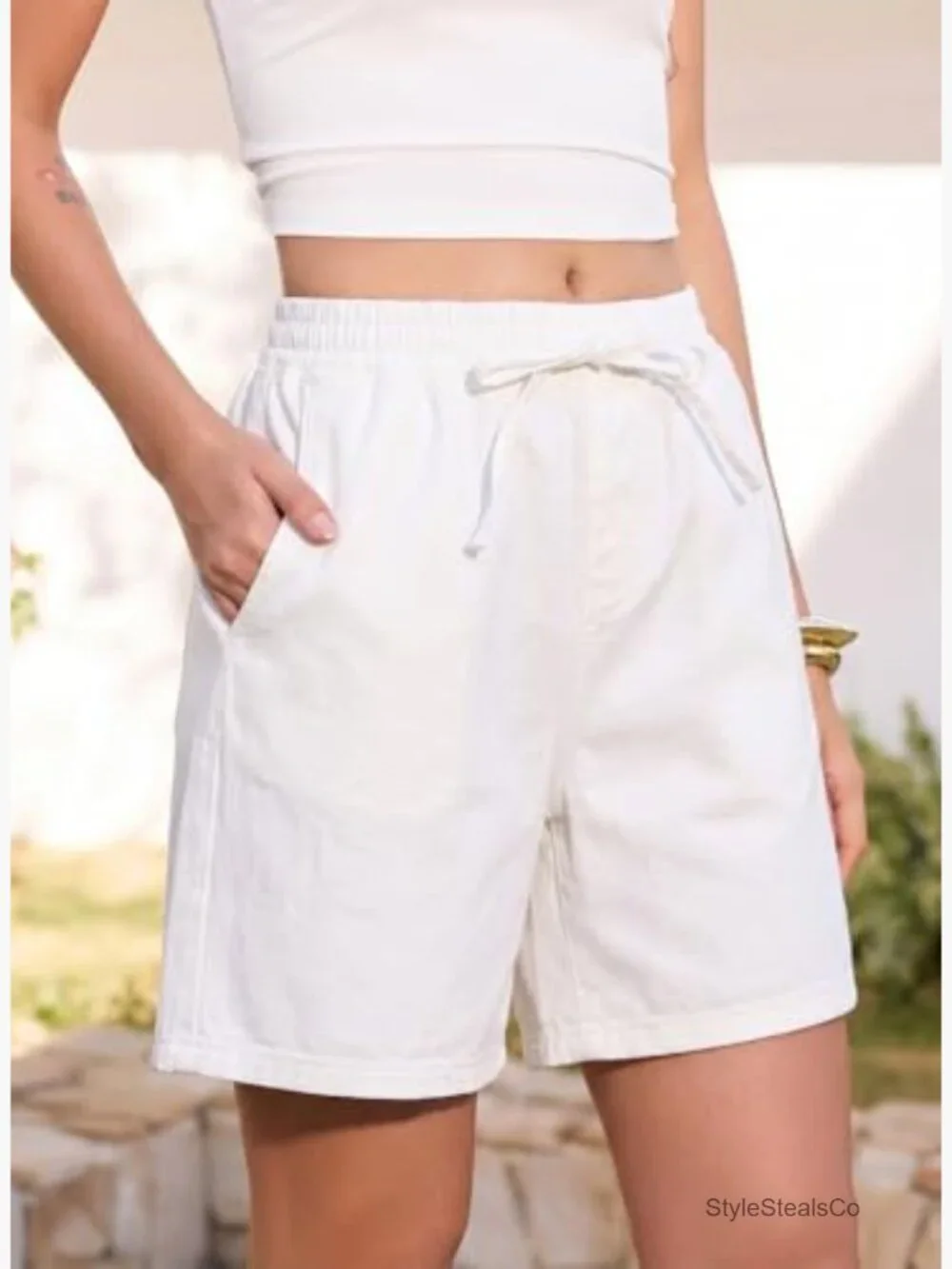 High Waisted Jean Shorts Stretchy Drawstring Elastic Waist Baggy Denim Shorts